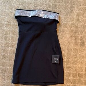 Lulu's Black Strapless Dress with Silver Trim